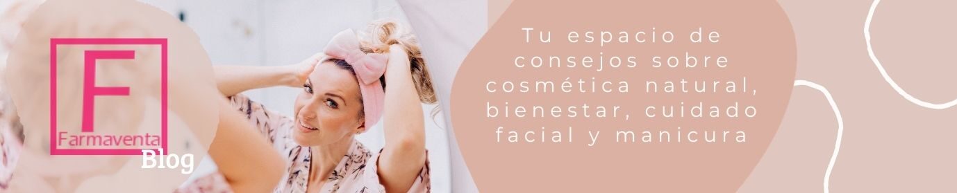 Cabecera del blog Farmaventa con imagen de cuidado facial y texto sobre cosmética natural y bienestar.